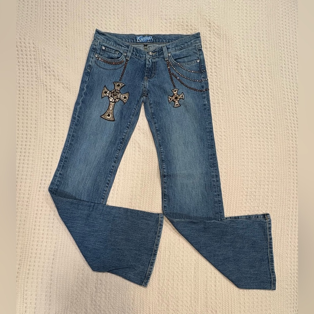 Kippys Women’s 27x31 Boot-Cut Jeans with Cross Detail & Swarovski Crystals